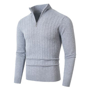 Herren Pullover mit Kabelstrickmuster und Stehkragen – Hellgrau