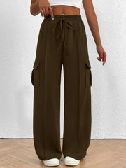Damen Weite Cargo-Loungehose mit Tunnelzugbund und aufgesetzten Pattentaschen Nord Taschen – Olivgrün - Versand heute