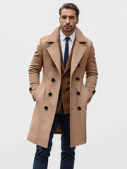 Herren Langer taillierter Wollmantel mit Reverskragen und Pattentaschen Nord Taschen – N2 Khaki