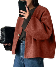 Damen Kurz geschnittene Oversize Wolljacke mit kastigem Schnitt und Ein-Knopf-Verschluss Nord Taschen – Orange