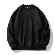 Unisex Oversize Rundhals-Sweatshirt mit minimalistischer Bergstickerei Nord Taschen – Schwarz