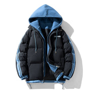 Herren wattierter Parka mit innenliegendem Hoodie und Zwei-Wege-Reißverschluss – Schwarz