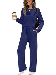 Damen Lounge-Set aus weichem Sweatstoff mit gerafftem Oberteil und weit geschnittenen Jogginghosen Nord Taschen – Dunkelblau
