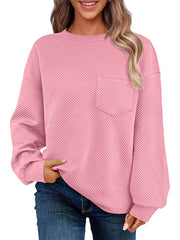 Damen Oversize Strukturstrick-Pullover mit Brusttasche Nord Taschen – Rosa - Versand heute