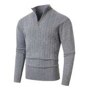 Herren Pullover mit Kabelstrickmuster und Stehkragen – Dunkelgrau