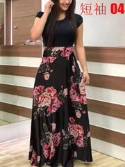 Damen Fließender Maxirock mit hoher Taille und großem Blumenprint Nord Taschen – 04 Kurzarm Schwarz 8888