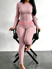 Damen Figurschmeichelndes Stretch-Lounge-Set mit Langarmtop und taillenhoher Leggings Nord Taschen – Rosa - lang