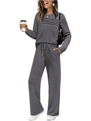 Damen Lounge-Set aus weichem Sweatstoff mit gerafftem Oberteil und weit geschnittenen Jogginghosen Nord Taschen – Dunkelgrau