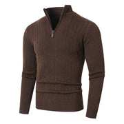 Herren Pullover mit Kabelstrickmuster und Stehkragen – Kaffee Braun