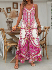 Zara | Damen Maxi-Kleid Träger Mandala-Druck Boho Sommer – Rosenrot