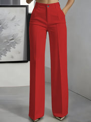 Damen Hochtaillierte Palazzo-Hose mit Bügelfalte und Eingrifftaschen Nord Taschen – Rot