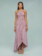 LIYANA | Spiral-Rüschenkleid – Rosa