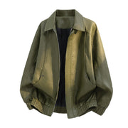 Herren Oversize-Fieldjacke aus Kunstleder mit verdecktem Reißverschluss – Militärgrün