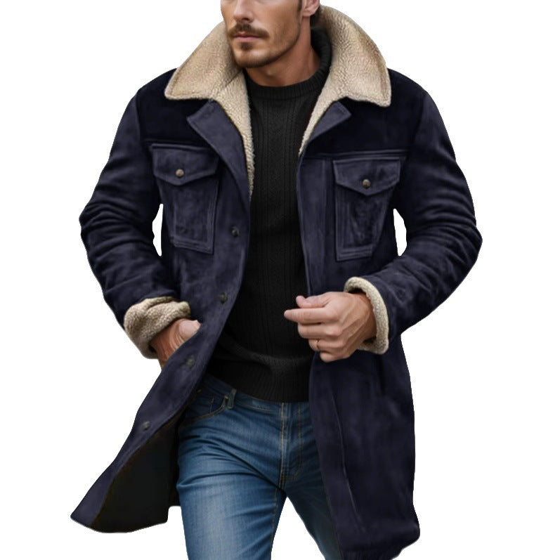 Herren stylische Lammfell-Bomberjacke mit warmem Teddyfell-Futter Aliams