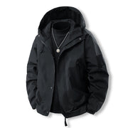 Herren Outdoor- und Freizeitjacke mit verstellbarem Kapuzenkragen und praktischen Taschen – Schwarz
