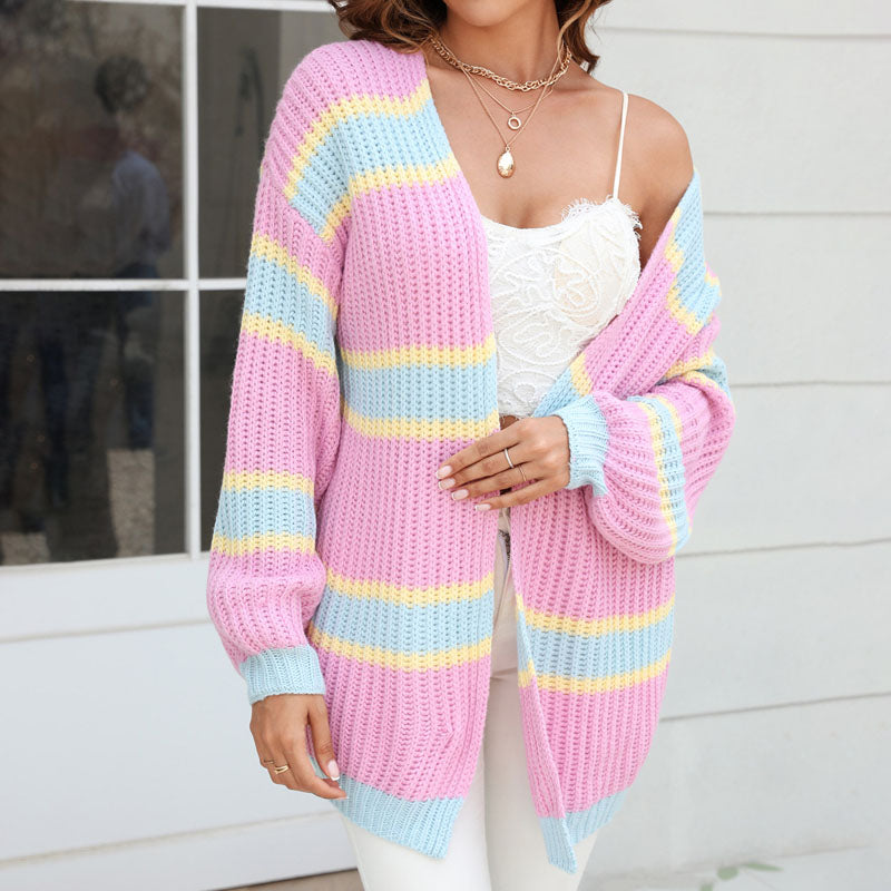 Strickcardigan mit Streifen | Lockerer Schnitt | Verspielter Look