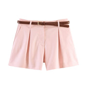Damen High-Waist Shorts mit elegantem Faltenwurf und schmalem Gürtel – Rosa