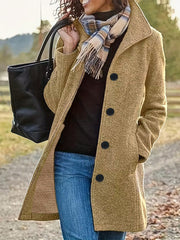 Damen wollähnlicher Teddy-Kurzmantel mit Stehkragen und seitlichen Eingrifftaschen Nord Taschen – Khaki