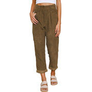 Damen lässige Cordhose mit hoher Taille, lockerer Tapered-Passform und umgeschlagenem Saum Nord Taschen – Braun