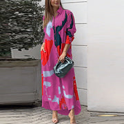 Damen Langes Hemdblusenkleid mit abstraktem Pinselprint und seitlichen Eingrifftaschen Nord Taschen – Fuchsia – Versand am selben Tag