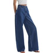 Damen Weite High-Waist-Hose mit fließendem Beinschnitt Nord Taschen – Dunkelblau