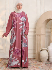 Damen Maxikleid im Kaftan-Stil mit handbemaltem Blumenprint Nord Taschen – Fuchsia
