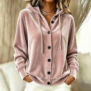 Damen Oversize Samt-Kapuzenjacke mit elastischem Saum und weiten Ärmeln Nord Taschen – Rosa