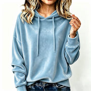 Damen Kuscheliger Samt-Kapuzenpullover im Oversize-Schnitt Nord Taschen – Hellblau