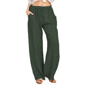 Damen Sommerliche Leinen-Palazzohose mit elastischem Bund, Seitentaschen und weitem Bein Nord Taschen – Grün