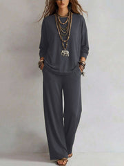 Damen Loungewear-Set mit weitem Bund und Oversize-Langarmshirt Nord Taschen – Dunkelgrau