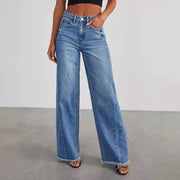 Damen Hochbund-Jeans mit weitem Bein und ausgefranstem Saum Nord Taschen – Hellblau