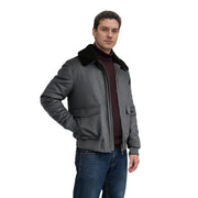 Herren Kurze Bomberjacke mit Teddykragen, Cargo-Pattentaschen und Reißverschluss Nord Taschen – Grau