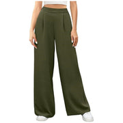 Damen hochtaillierte weite Palazzo-Hose mit Strukturstoff Nord Taschen – Olivgrün