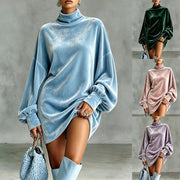 Damen Oversize Samt-Tunikakleid mit Rollkragen und Ballonärmeln Nord Taschen – Gewicht: S 388 g – XXXL 494 g