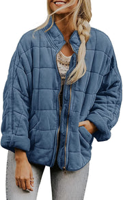 Damen Oversize Steppjacke mit Reißverschluss und Eingrifftaschen Nord Taschen – Graublau