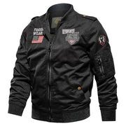 Herren Langarm Bomberjacke mit Knöpfen und Taschen – Schwarz