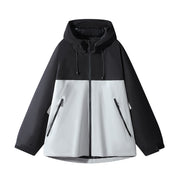 Unisex Wasserabweisende zweifarbige Softshell-Jacke mit Kapuze Nord Taschen – Schwarz-Grau