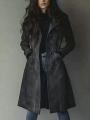 Damen Taillierter langer Mantel mit A-Linien-Silhouette und klassischer Knopfleiste Nord Taschen – Grau