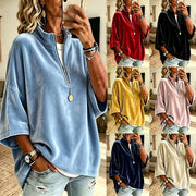 Damen Oversize Samt-Pullover mit kurzem Reißverschluss und Stehkragen Nord Taschen – Gewicht: S:320g–5XL:420g