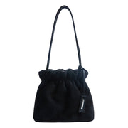 Damen lässige Veloursledertasche mit Raffungen Nord Taschen – Schwarz