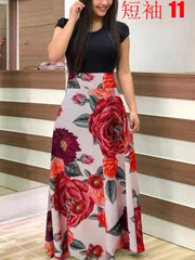 Damen Fließender Maxirock mit hoher Taille und großem Blumenprint Nord Taschen – 11, Kurzarm, Große Blumen, 8888