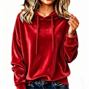 Damen Kuscheliger Samt-Kapuzenpullover im Oversize-Schnitt Nord Taschen – Rot