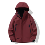 Herren multifunktionale Wasserfeste Softshell-Regenjacke mit abnehmbarer Fleece-Innenjacke Nord Taschen – Burgunderrot (einlagige Outdoorjacke)