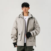 Herren Oversize Utility-Jacke mit technischer Softshell, Kapuze und Mehrfachtaschen Nord Taschen – Hellgrau
