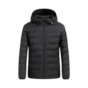 Herren ultraleichte Steppjacke mit Kapuze und Windschutzleiste – Schwarz