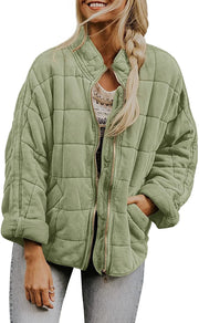 Damen Oversize Steppjacke mit Reißverschluss und Eingrifftaschen Nord Taschen – Minzgrün