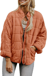 Damen Oversize Steppjacke mit Reißverschluss und Eingrifftaschen Nord Taschen – Orange