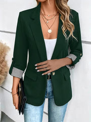 Damen Casual-Blazer mit gekrempelten Ärmeln und gestreiftem Futter Nord Taschen – Dunkelgrün