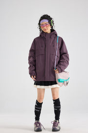 Damen Wasserfeste atmungsaktive Kapuzenjacke im technischen Oversize-Schnitt Nord Taschen – Violett