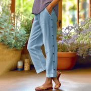 Damen Leichte Relaxed-Hose mit seitlicher Knopfleiste und Eingrifftaschen Nord Taschen – Himmelblau